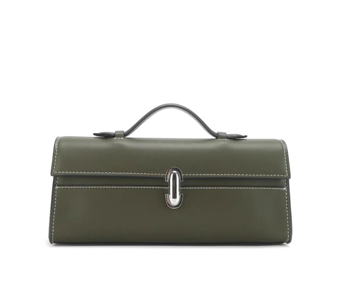 SAVETTE Brand Genuine Leather Small Square Bag Rectangular Baguette Tote Women's Simple Handbag