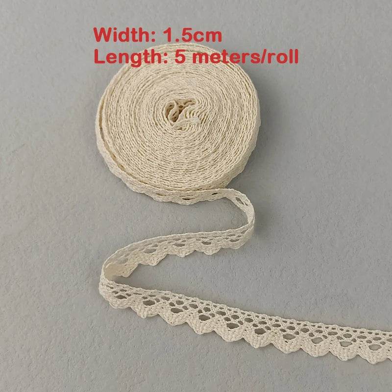 5M Cotton Lace Trim Sewing Crochet Lace Ribbon Beige Trim Lace Ribbon DIY Wedding Party Christmas Gift Decor Sewing Craft Supply - P12 Hub Europe