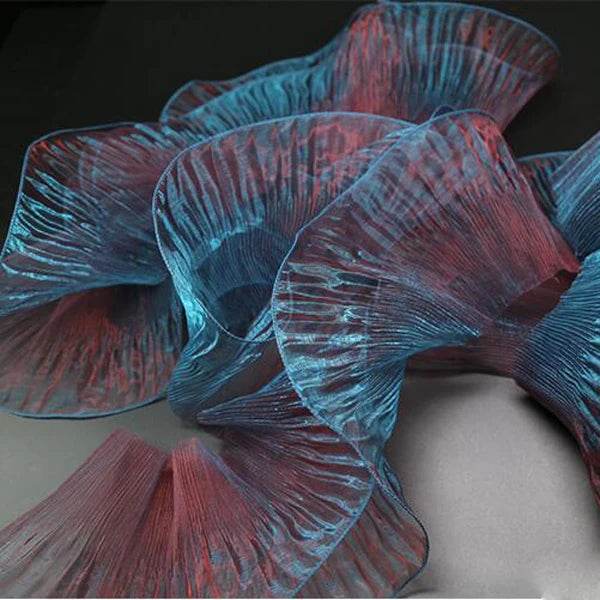 1 Yard Blue Lace Fabric Pleated Mermaid Effect Laser Neon Luster For Women Dress 15CM Wide - P12 Hub Europe