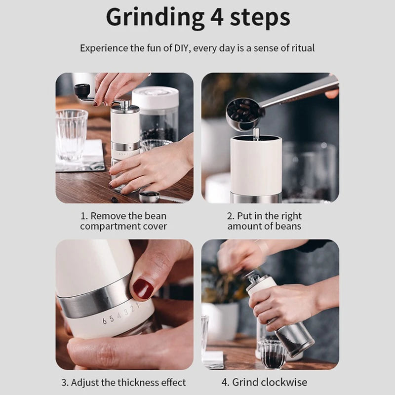 Manual Coffee Bean Grinder Portable Stainless Steel Crank Handle Coffee Grinder Ceramic Grinding Core 6 Gears Kitchen Tool