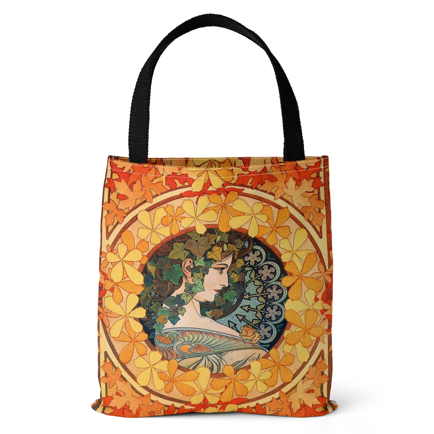 Mucha Series Digital Printed Canvas Bag Open Tote Bag Handbag Retro Canvas Shopping Bag