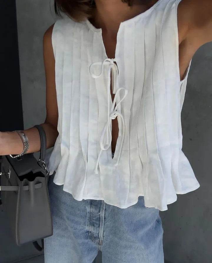 Women's Pleated Linen Crop Top - P12 Hub Europe