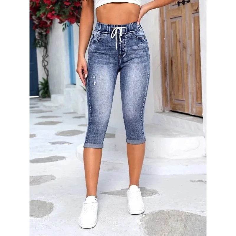 Women Ripped Knee Length Jeans - P12 Hub Europe