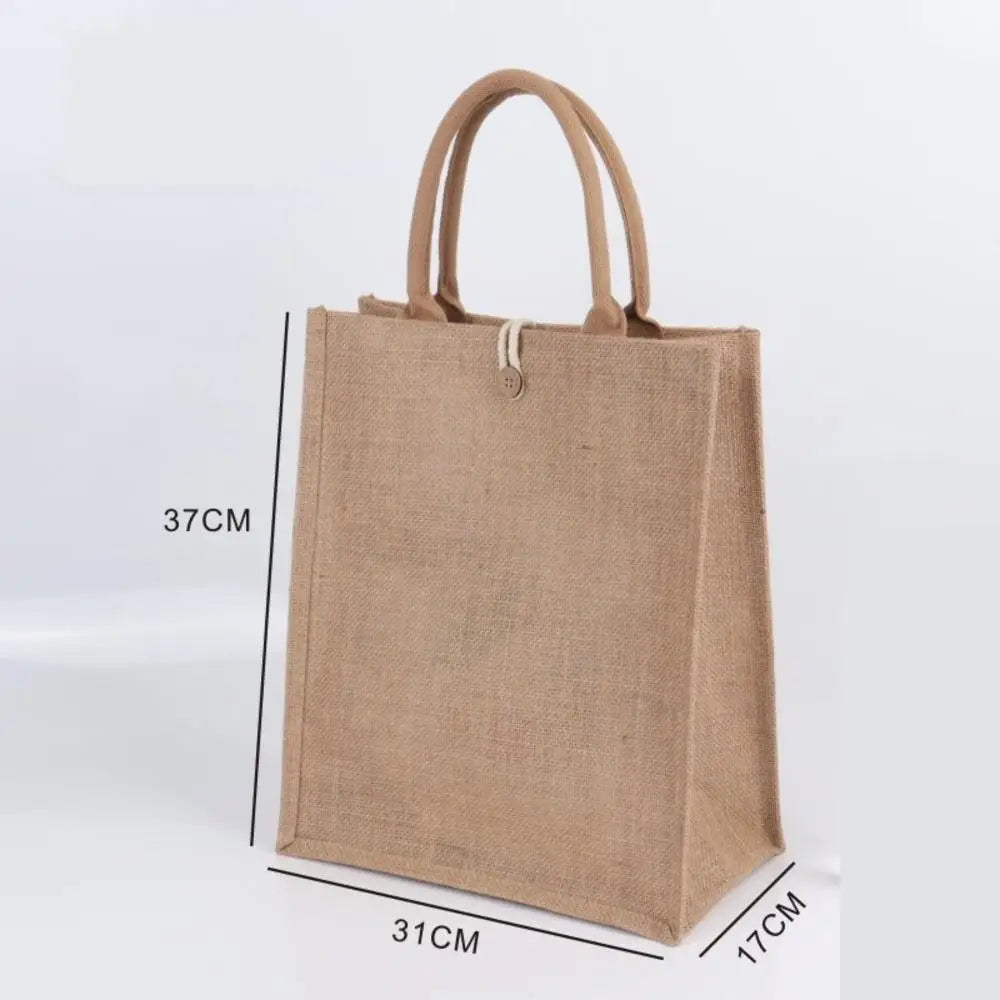 Large Capacity Shopping Bag Versatile Jute Tote Bag Portable Lunch Bag Linen Button Reusable Burlap Bag Gift Packing Handbag