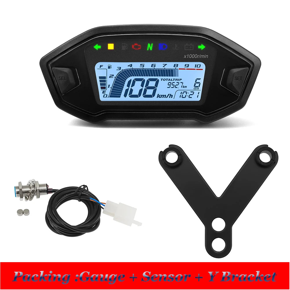 Newest Universal Motorcycle Speedometer 7 Colors Digital Meters Instrument LCD 13000rpm Tachometer Turn Signal Light Indicator