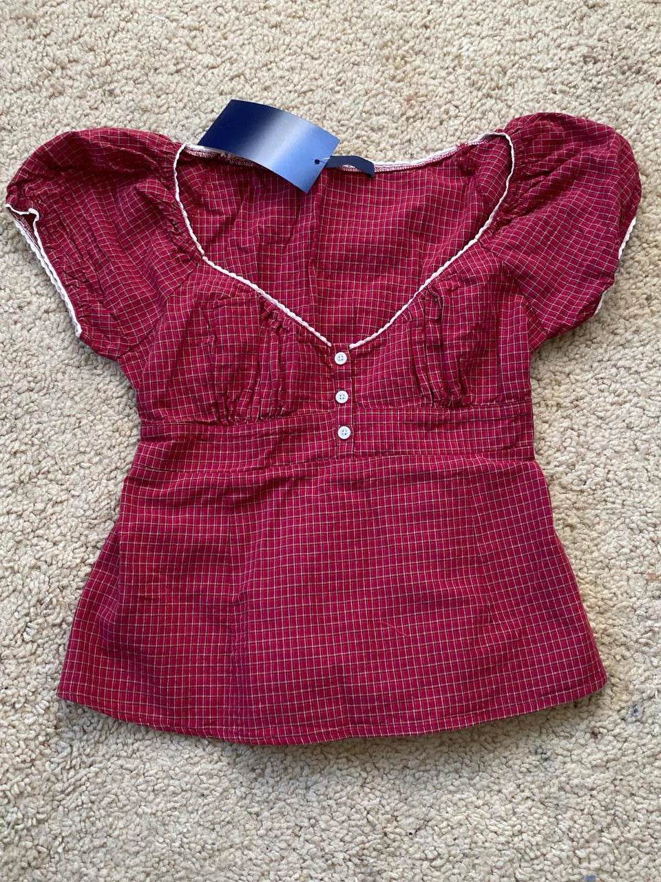 Red Plaid Puff Sleeve Shorts - P12 Hub Europe