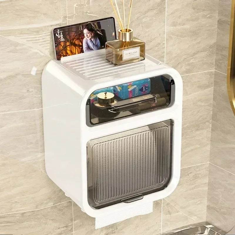 Toilet Tissue Box, Wall Mounted Roll Paper Tube, Paper Drawer, Storage, Bathroom Double Layer Storage Rack Toilet Roll Holder - P12 Hub Europe