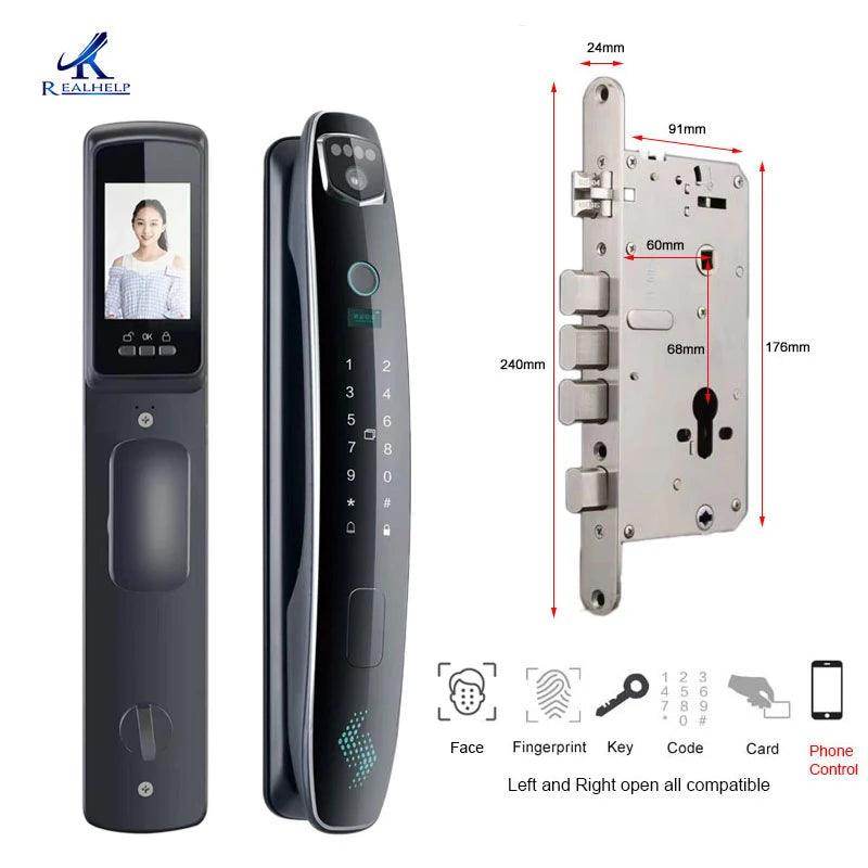 3D Face Lock w/ Camera WiFi, Fingerprint, Card, 40-80mm - P12 Hub Europe