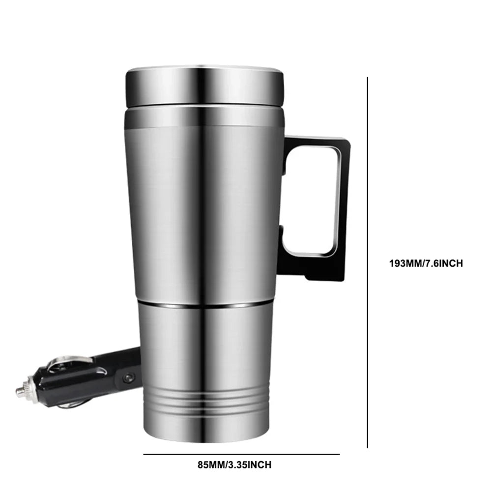 12V 24V Car Electric Heating Cup Travel Kettle Stainless Steel Camping Travel Coffee Milk Thermal Mug Warmer Cup 300/750/1200ML