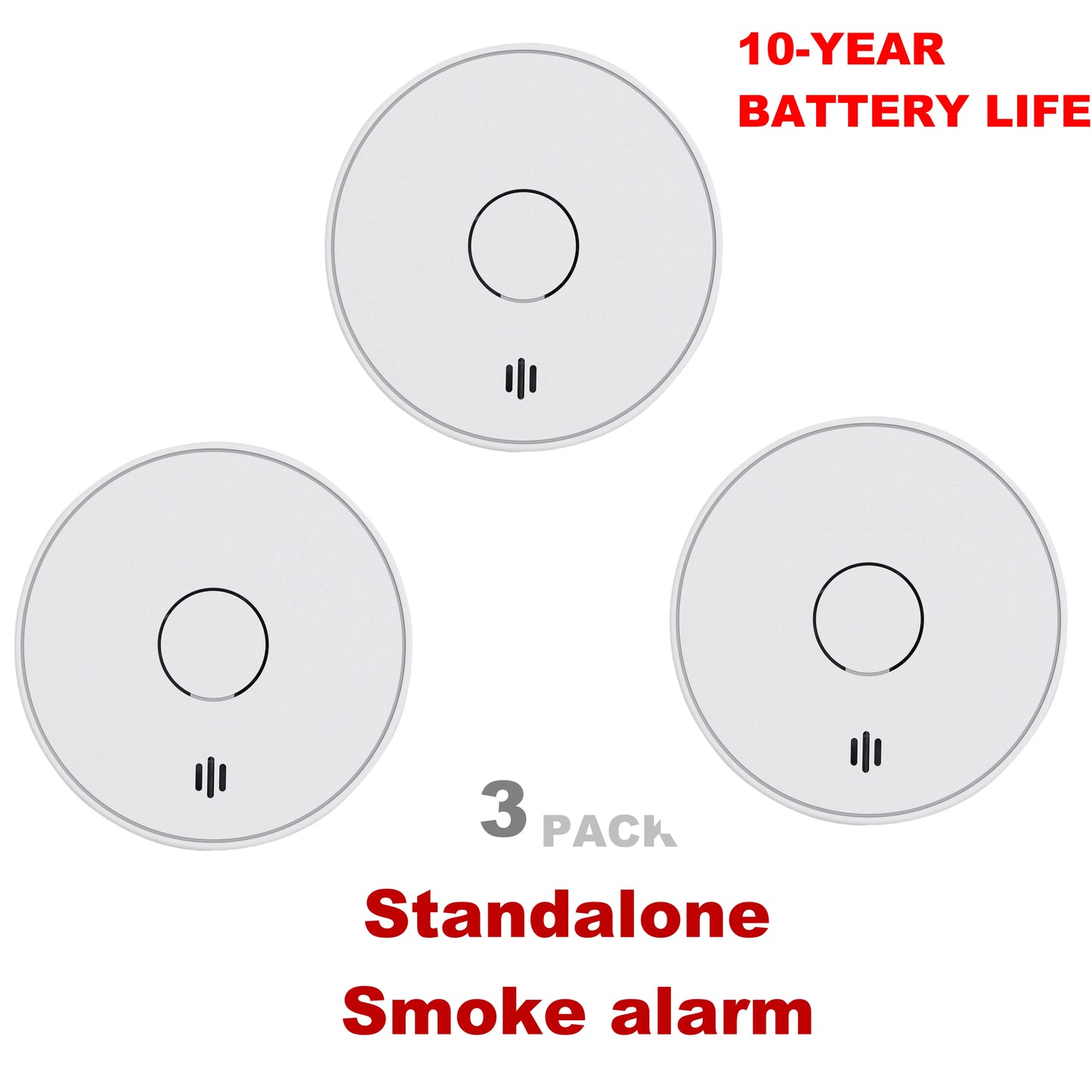 Smoke Alarm for Home, 10-Year Battery Smoke Detector Fire Alarm with Big Test/Silence Button, CE, VS02