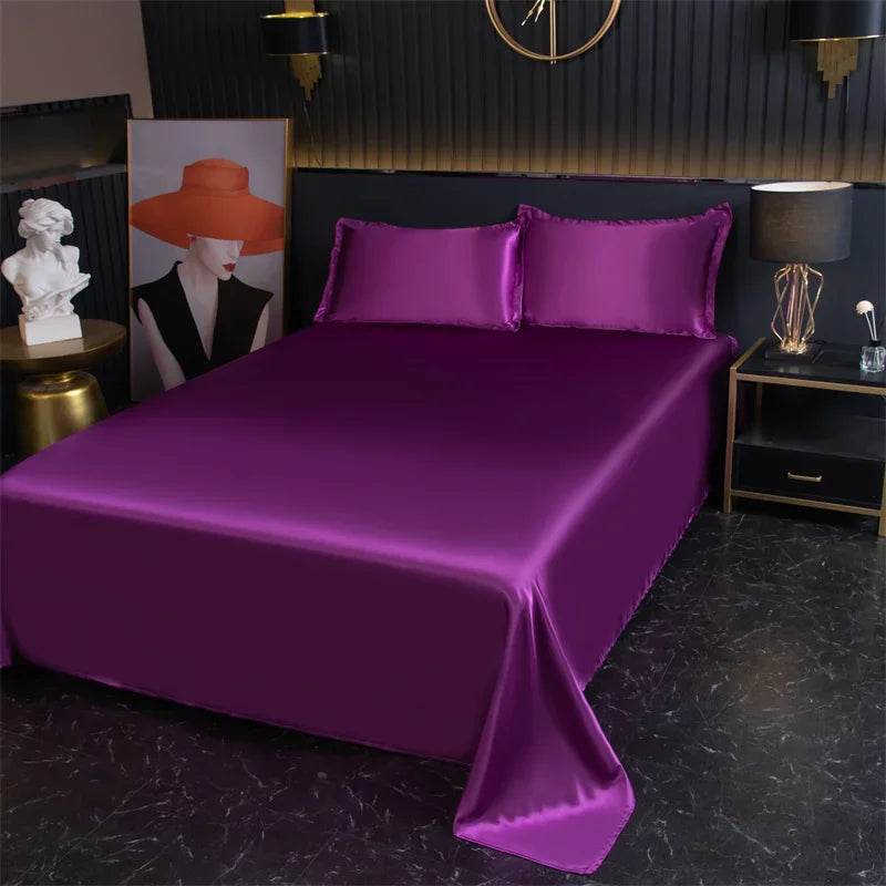 Silky Cooling Bed Sheet with 2 Pillow Cases Luxury Ice Silk Feel Twin Queen Flat Sheet Set Soft and Hypoallergenic Satin Sheets - P12 Hub Europe