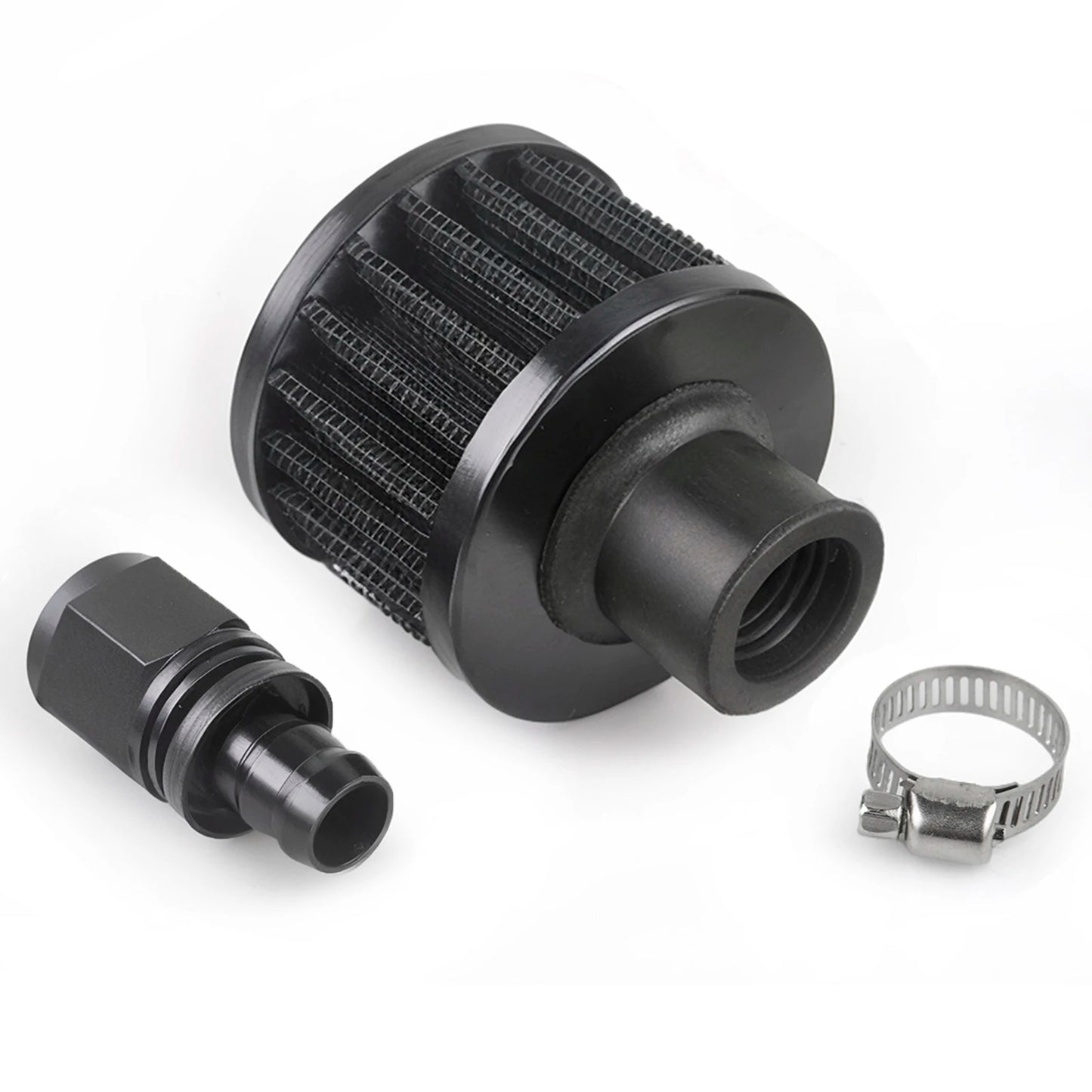 Universal 15mm Small Motorcycle Cold Air Intake Filter Kit Crank Case Vent Cover Breather with Push on Hose Ends Straight AN10