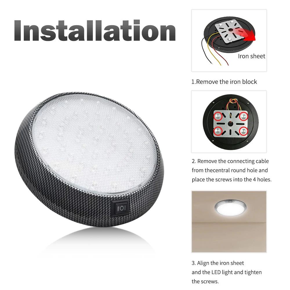 1x 12V 46 LED Caravan RV Round Ceiling Dome Lamp Car Roof Light Interior Light On Off Switch for Camper Van Motorhome Boat Lamp