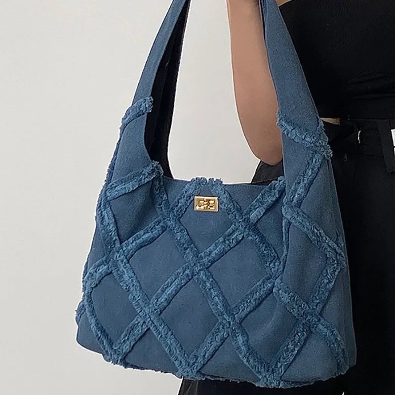 Denim Woven Underarm Bag Women's Niche Design Retro Casual Large - capacity Shoulder Handbag