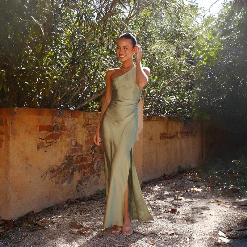 One-Shoulder Satin Dress for Summer Evenings & Weddings - P12 Hub Europe