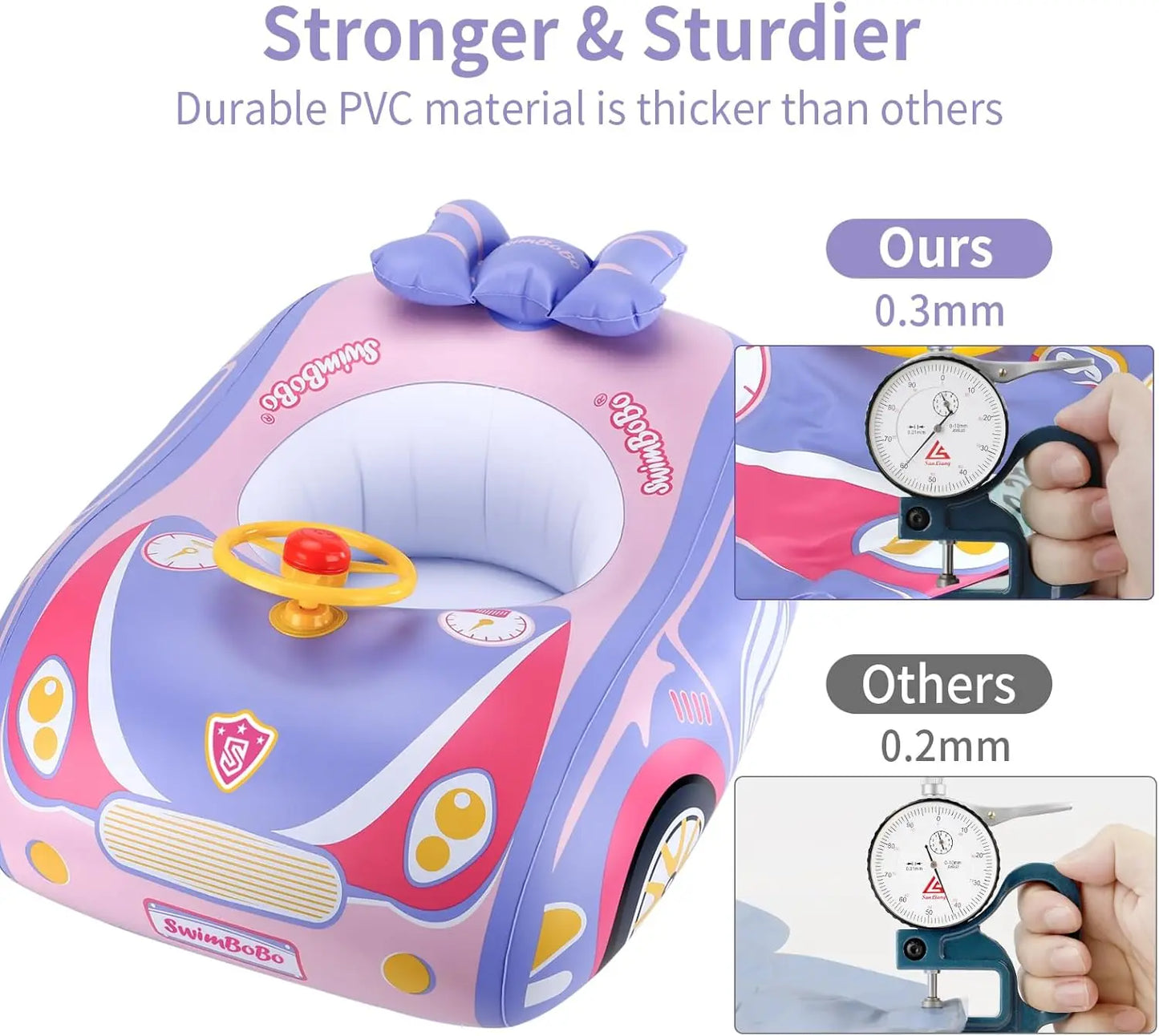 Swimbobo Toddler Pool Float Inflatable Car Baby Swim Float with Adjustable Sun Canopy and Safety Seat Pool Toys for Kids