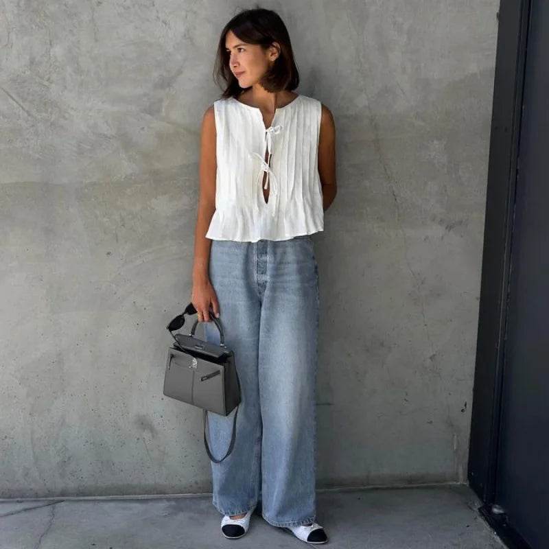 Women's Pleated Linen Crop Top - P12 Hub Europe