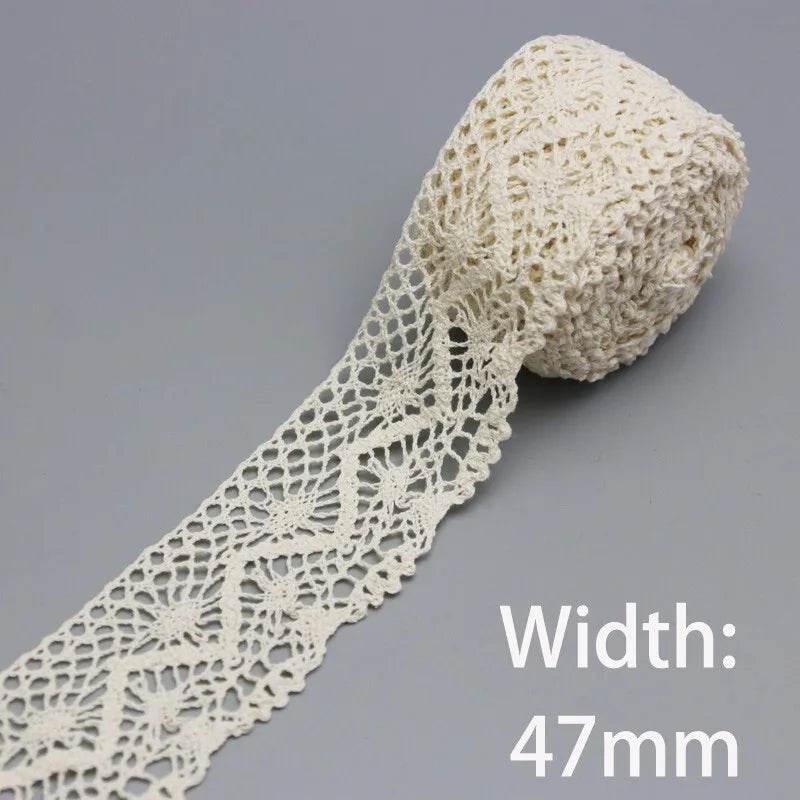 (5Meter/roll) White Beige Cotton Embroidered Lace Net Ribbons Fabric Trim DIY Sewing Handmade Craft Materials - P12 Hub Europe