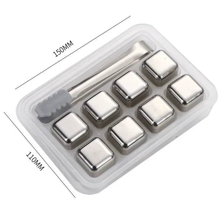304 Food Stainless Steel Ice Cubes Set Reusable Chilling Stones for Whiskey Wine Cooling Cube Rock with Tongs Kitchen Bar Tools - P12 Hub Europe