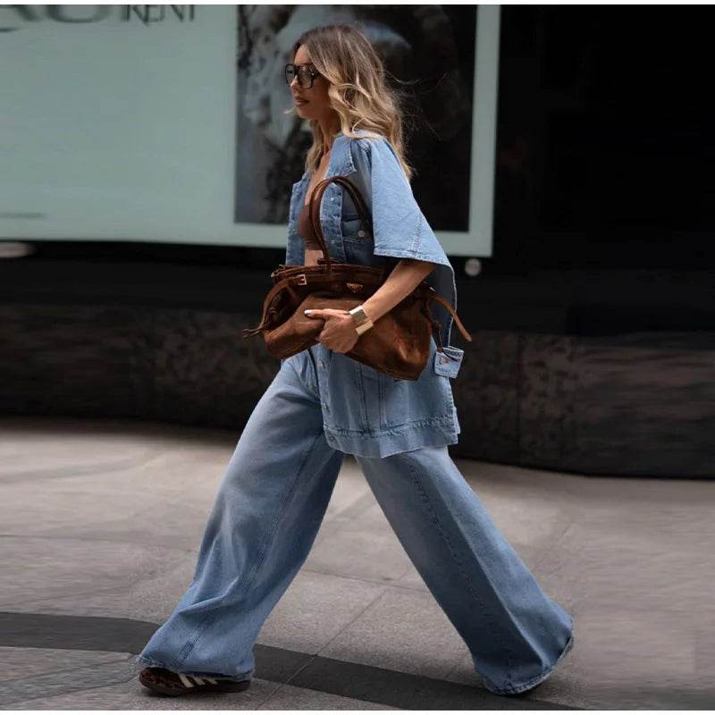 Women's Oversized Denim Two-Piece Set - P12 Hub Europe