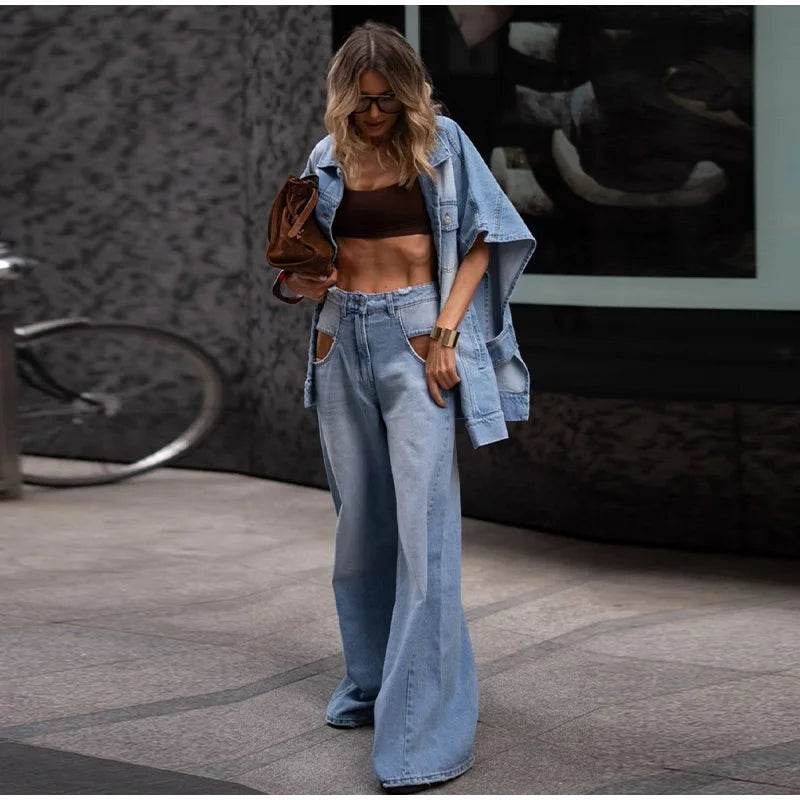 Women's Oversized Denim Two-Piece Set - P12 Hub Europe