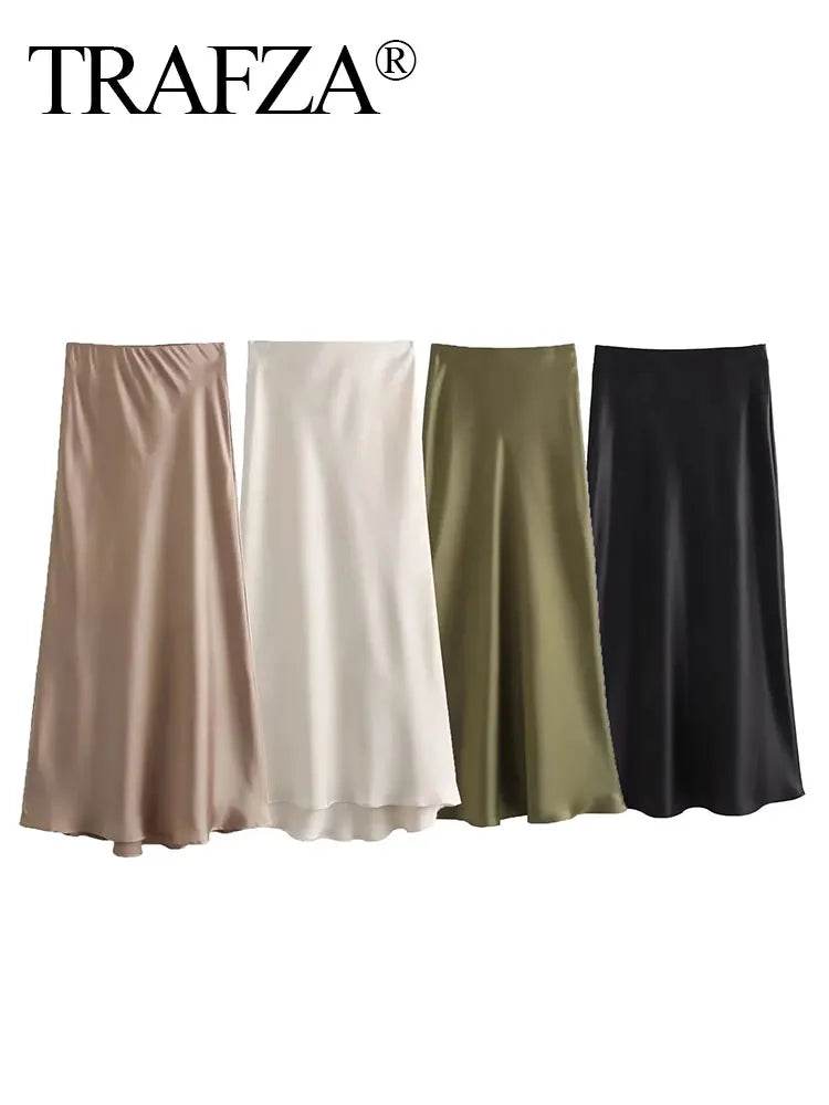 Women's Y2K Satin Midi Skirt - P12 Hub Europe