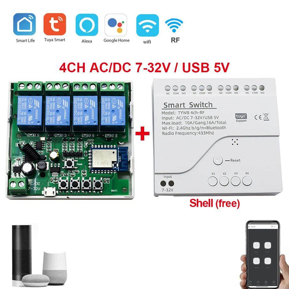 4-Channel WiFi Relay Switch 433MHz RF Alexa Smart Life - P12 Hub Europe