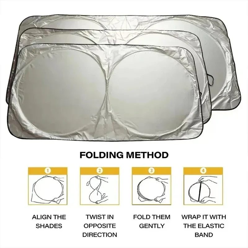 Silver Coated Double Circle Car Sunshade Summer Sunshade and Sunscreen Cloth Universal Foldable Storage for Car Front Windshie