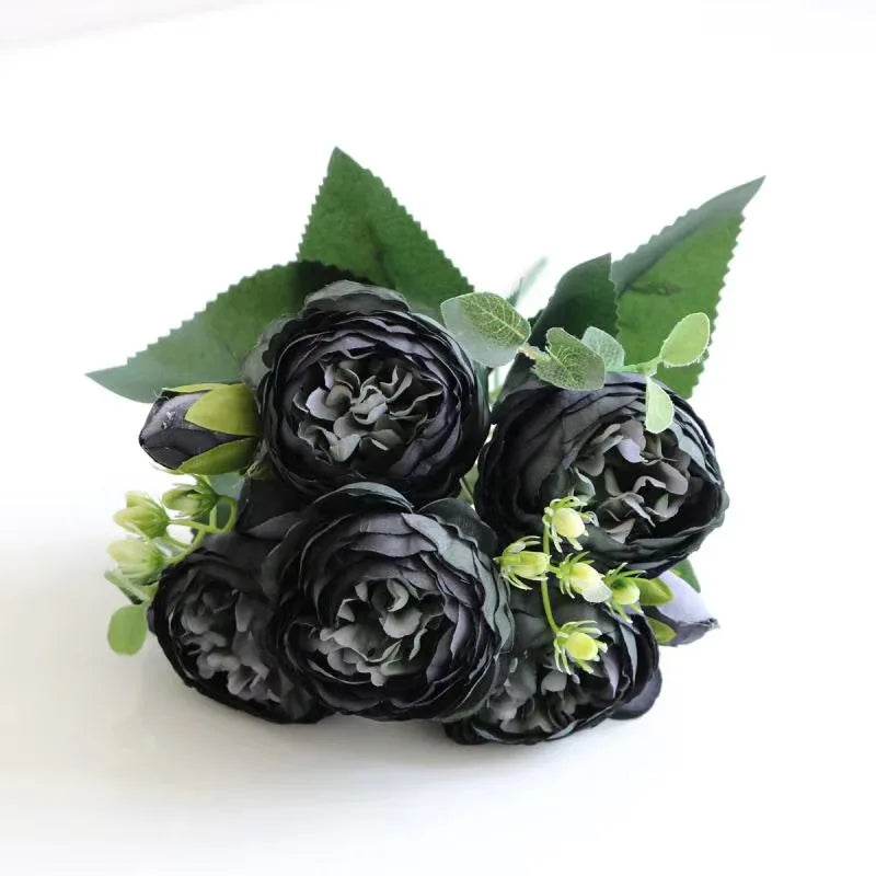 1 Bundle Artificial Roses Flowers Silk Peony Bouquet Home Decoration Accessorie Wedding Party Scrapbook Fake Plants Diy Pompons - P12 Hub Europe
