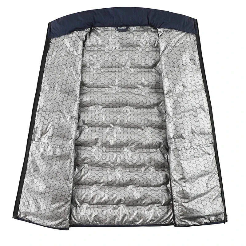 CHUJIE Winter white down jacket men's graphene self heating windproof pleated down jacket stand collar casual warm down jacket