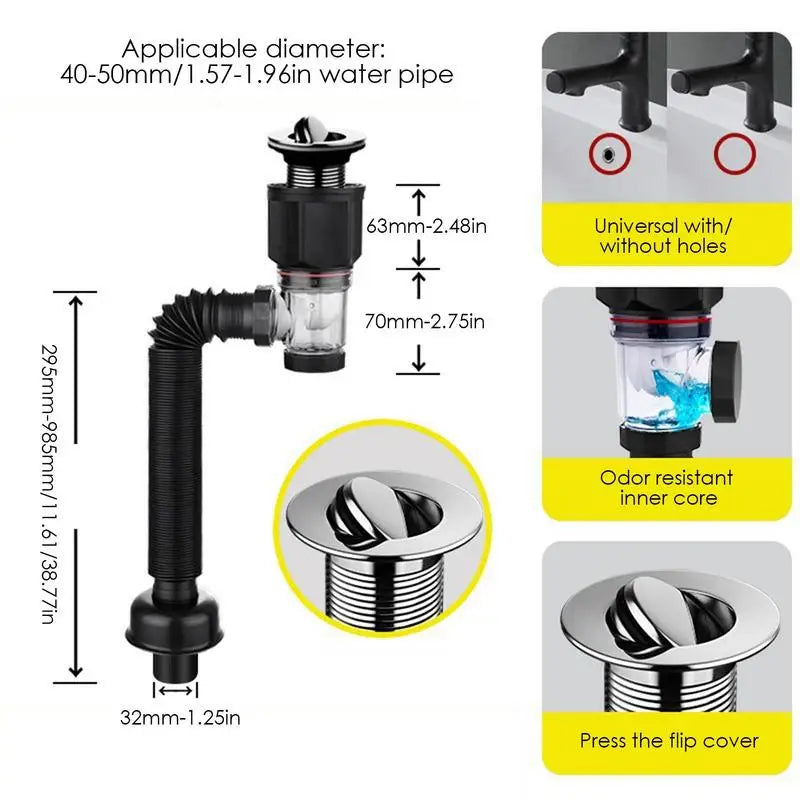 Universal Flexible Sink Drain Pipe Set Retractable Deodorant Drainage Tube Basin Installation For Bathroom Kitchen Accessories