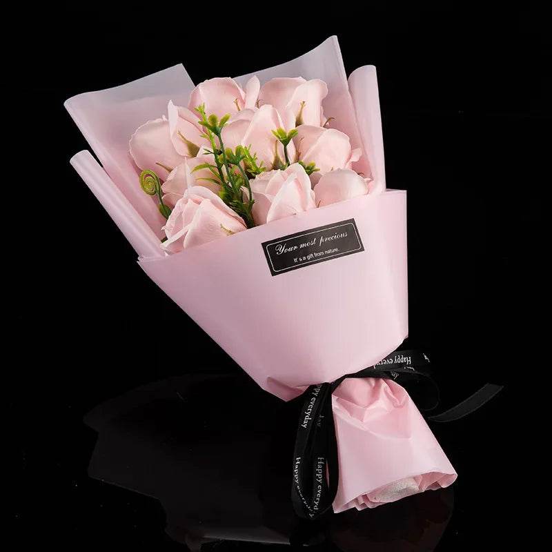 9 Heads Soap Flower Rose Bouquet Artificial Flower for Christmas Wedding Birthday Party Valentine's Day DIY Gift Home Decoration - P12 Hub Europe