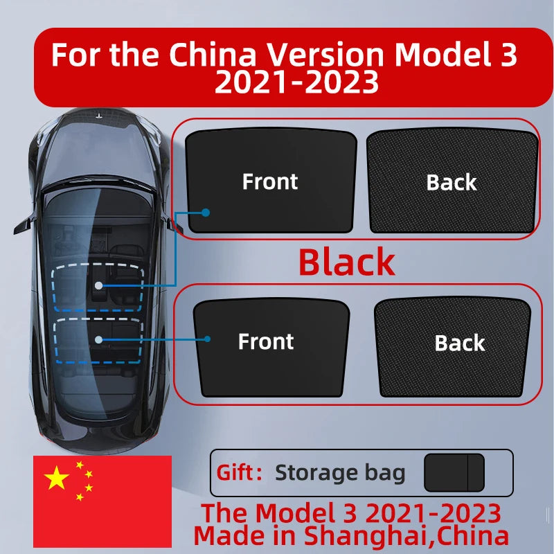 For Tesla Model 3 Y 2021-2025 New Upgrade Ice Cloth Buckle Sun Shades Glass Roof Sunshade Front Rear Sunroof Skylight