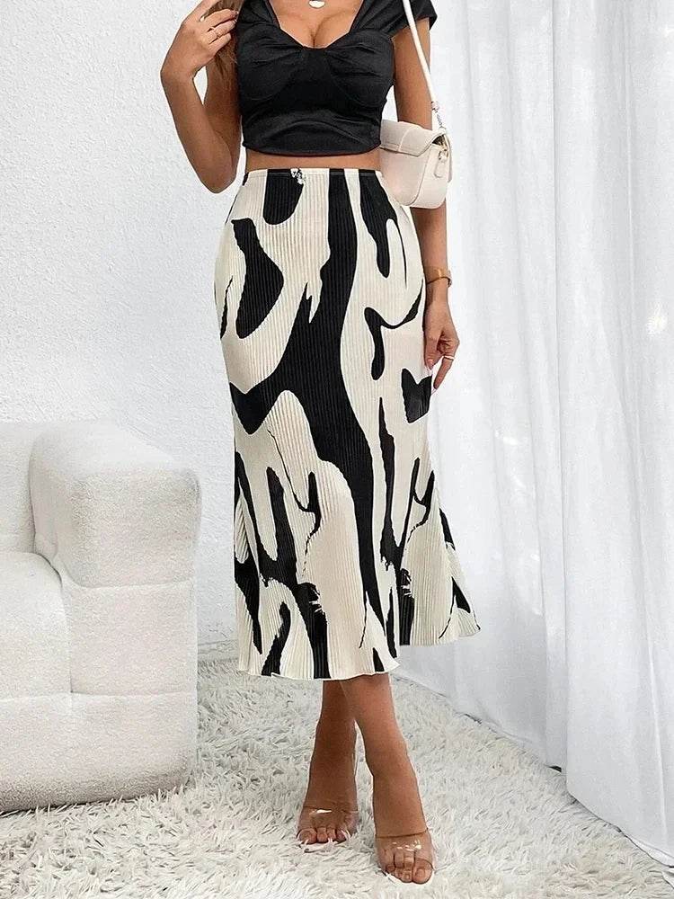 Autumn Pleated Graphic Midi Skirt - P12 Hub Europe
