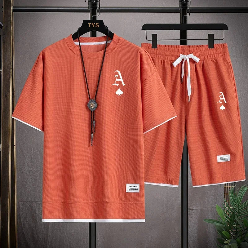 Men's casual and fashionable sportswear, summer outdoor short-sleeved T-shirts and sports shorts, and daily casual two-piece set