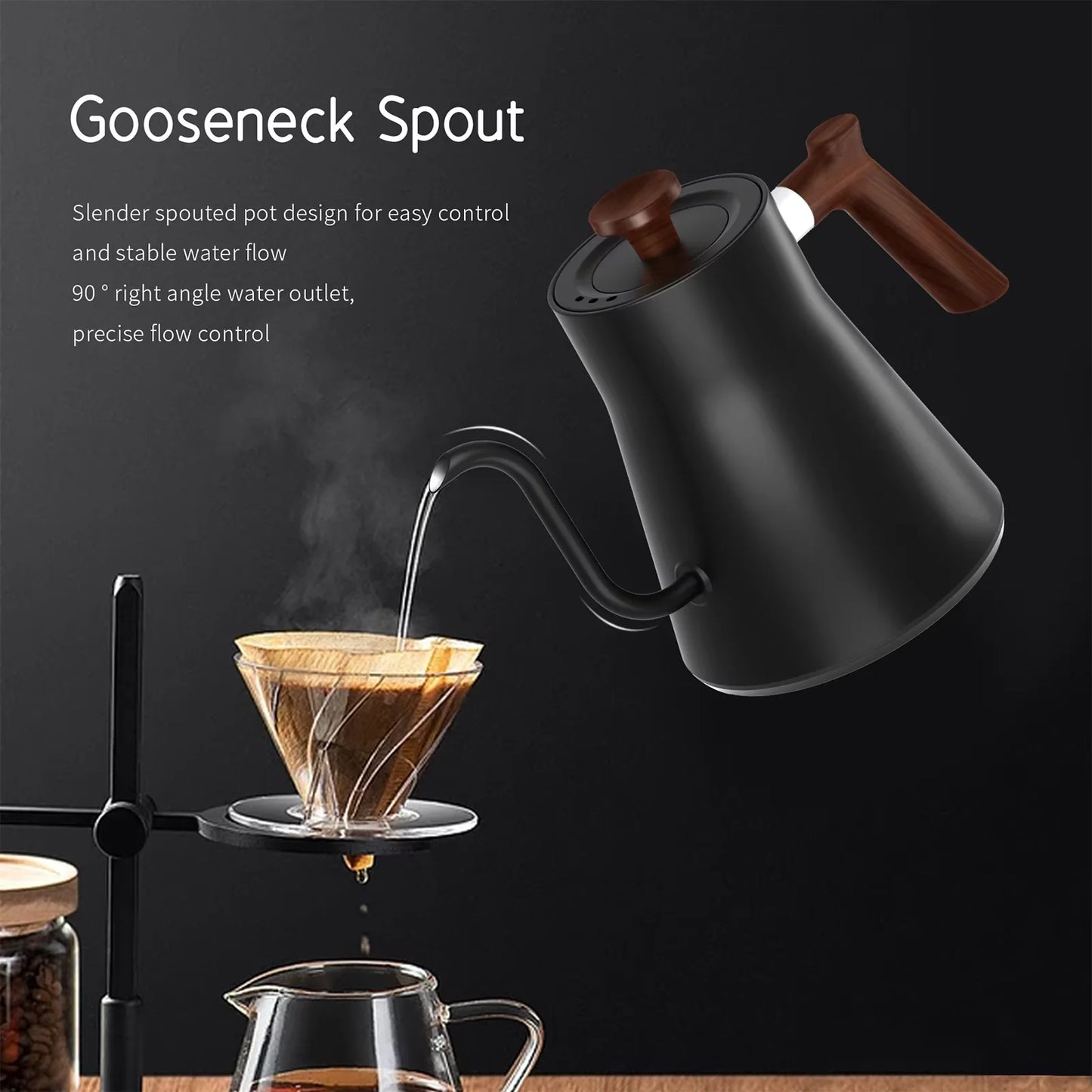 1200W Electric Hand Brewed Coffee Pot Home Electric Kettle Teapot 304 Stainless Steel Kettle Auto Power Off Kitchen Tool 900ml