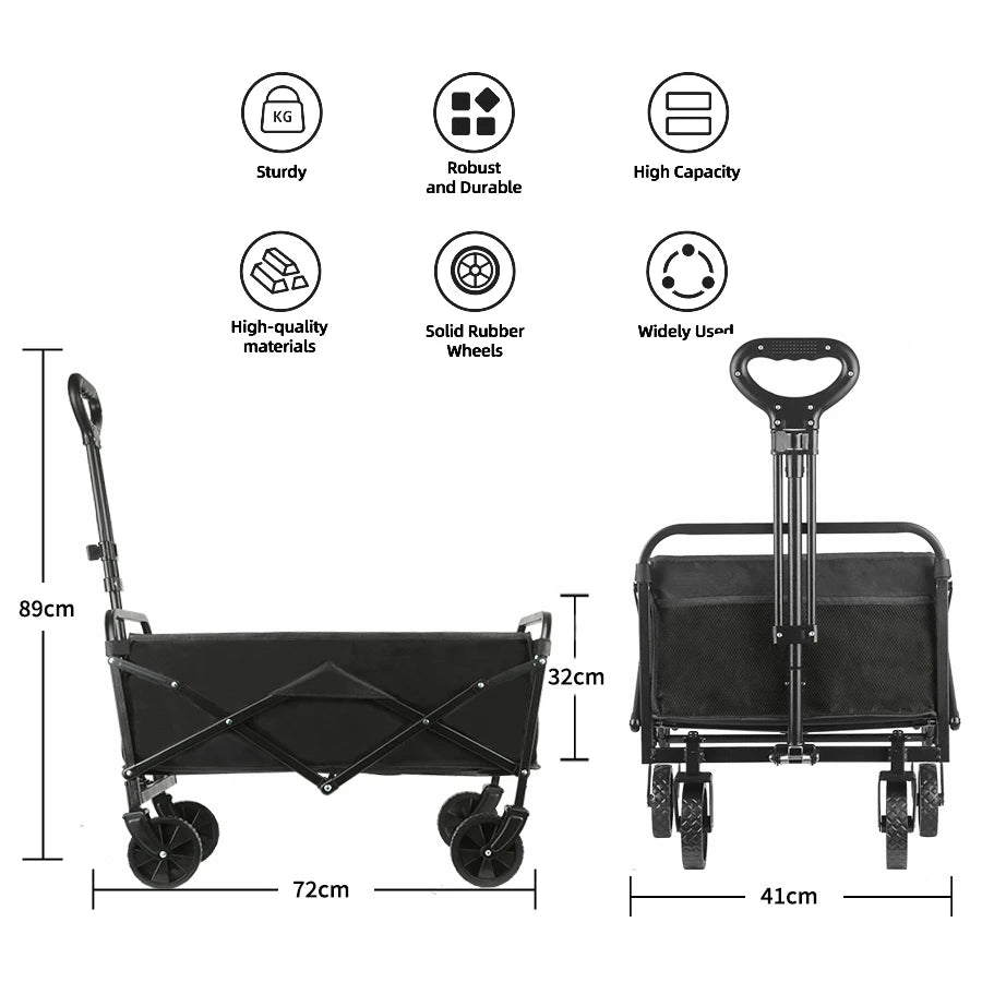 Outdoor Camping Folding Utility Wagon Cart Heavy Duty Large Capacity Fold Wagon Collapsible Portable Garden Picnic Trolley
