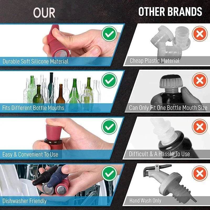 Silicone Wine and Beverage Bottle Cap Set Leak Proof Champagne Bottles Sealer Stoppers Wine Cork Saver Stopper Reusable - P12 Hub Europe