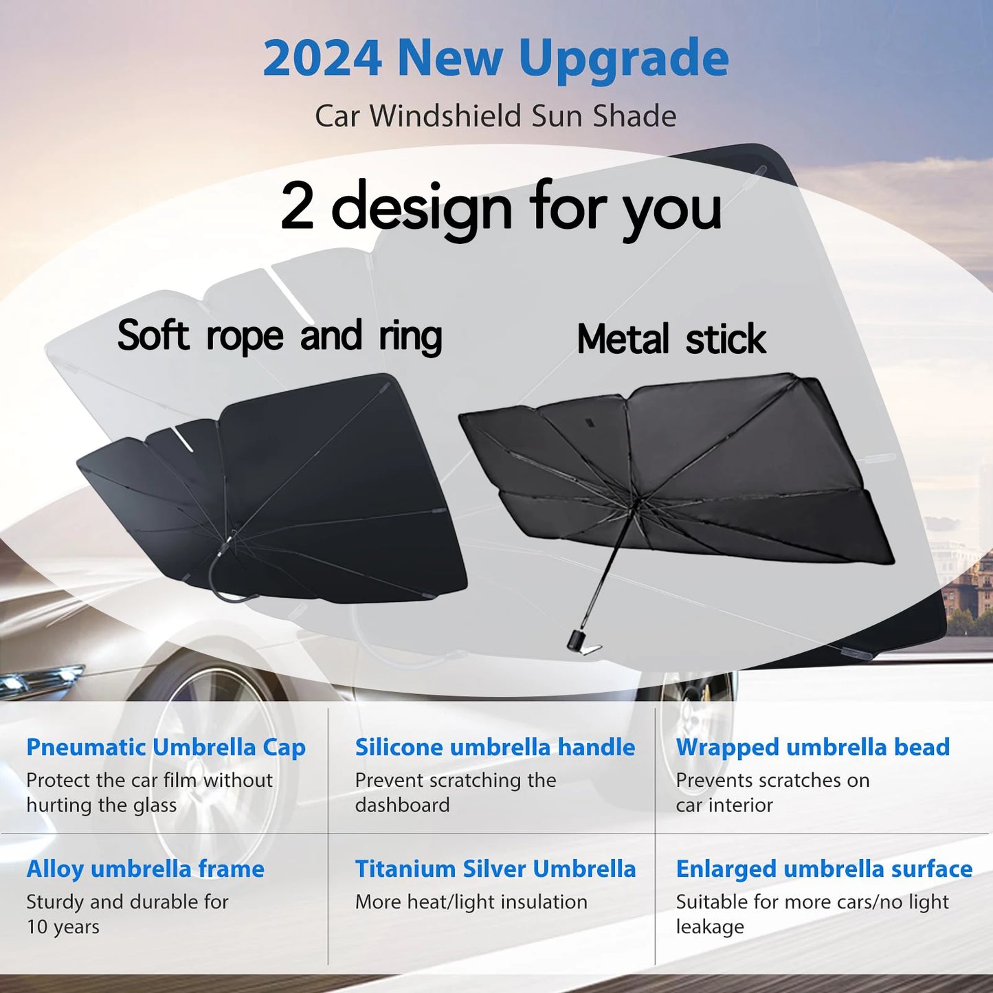 2024 Car Windshield Sun Shade Umbrella Foldable Sunshade Front Window Cover for UV Block Heat Protection Protector Parasol
