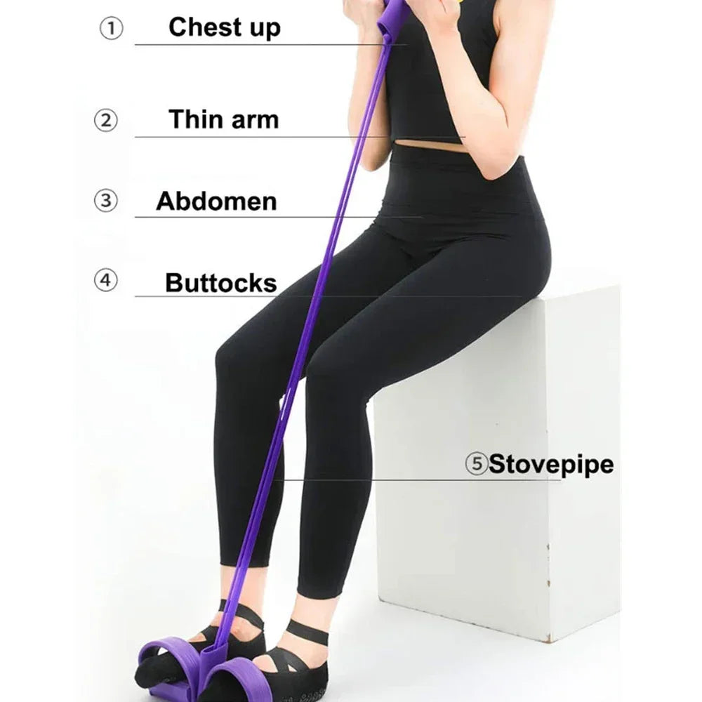 1PC Four-Tube Pedal Tensioner Multi-Functional Home Gym Fitness Equipment Yoga Abdominal Strengthening Elastic Band Tension Rope