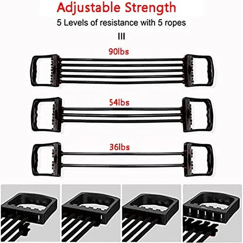 Full Body Workout Set Chest Expander with 5 Removable Resistance Bands for Pilates Push-Ups Muscle Strengthening Gym Training