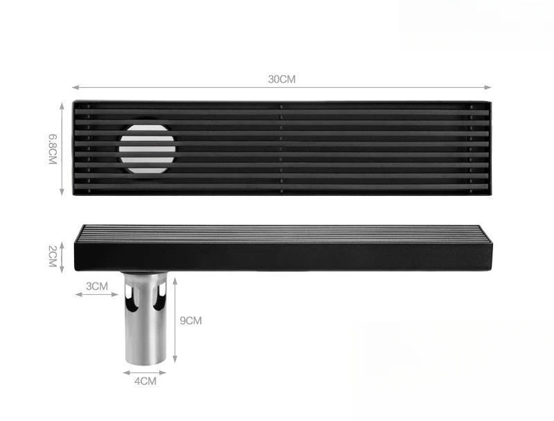 Long black floor drain stainless steel extended floor drain shower room outdoor large displacement drainage long