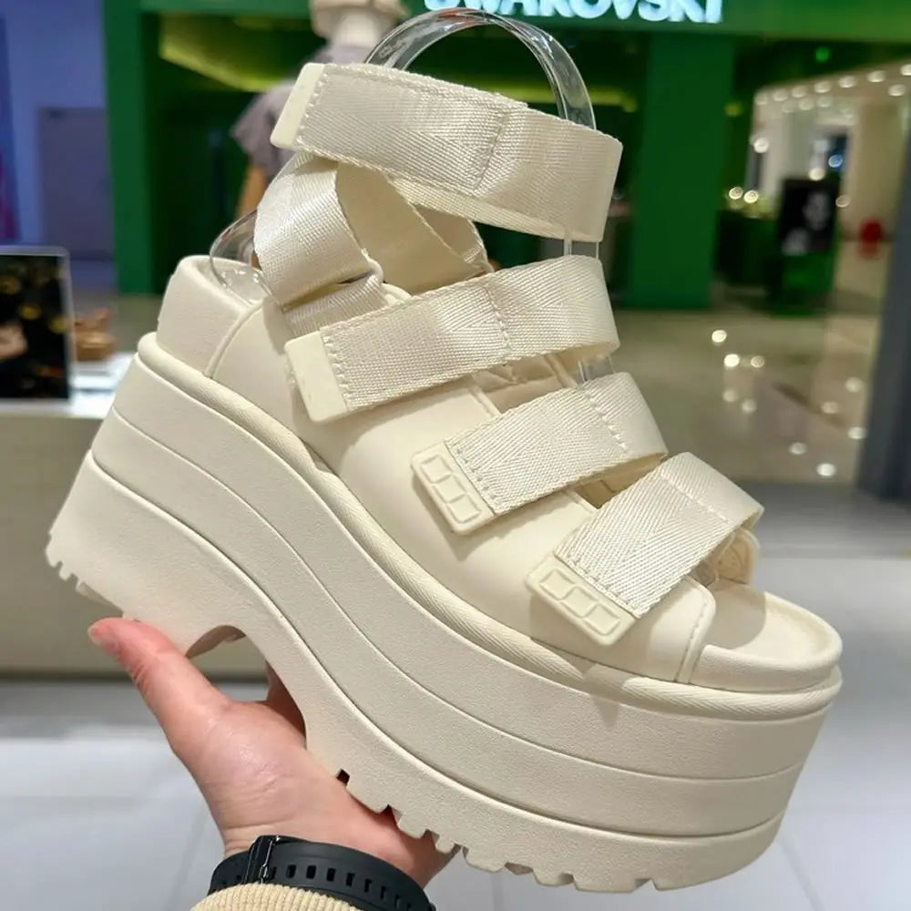 11CM High Platform Sandals Women Summer Hidden Heel Casual Mules Shoes Female Outside Beach Slipper Breathable Chunky Sneakers