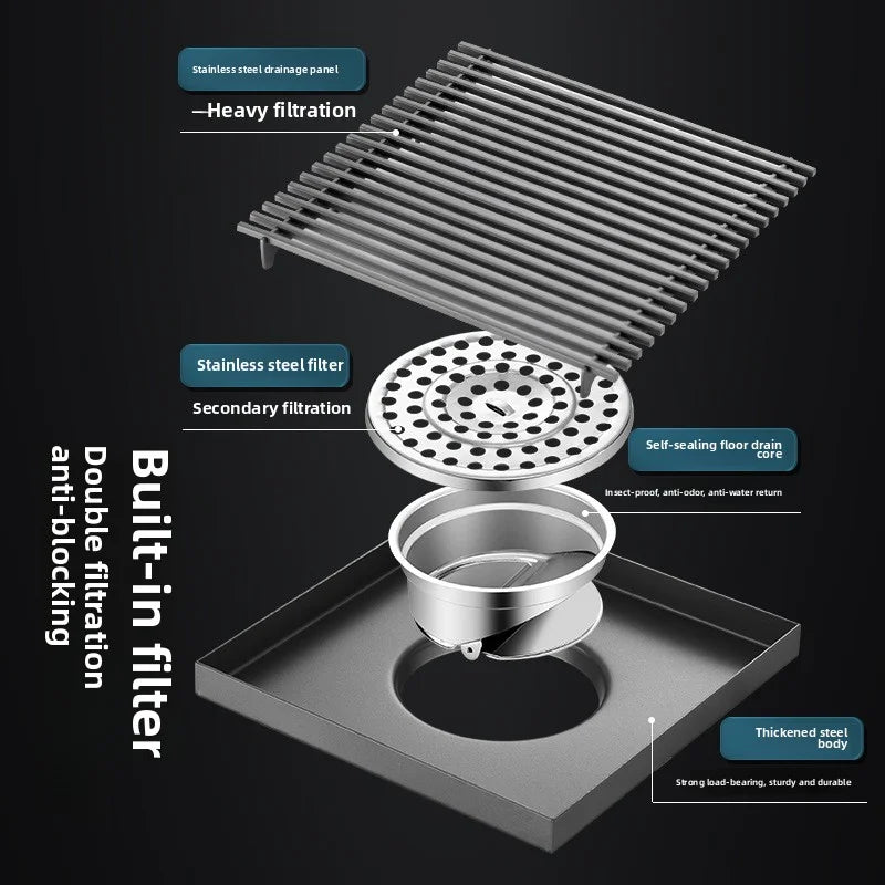 Bathroom high drainage floor drain, outdoor large-diameter thickened 304 stainless steel floor drain