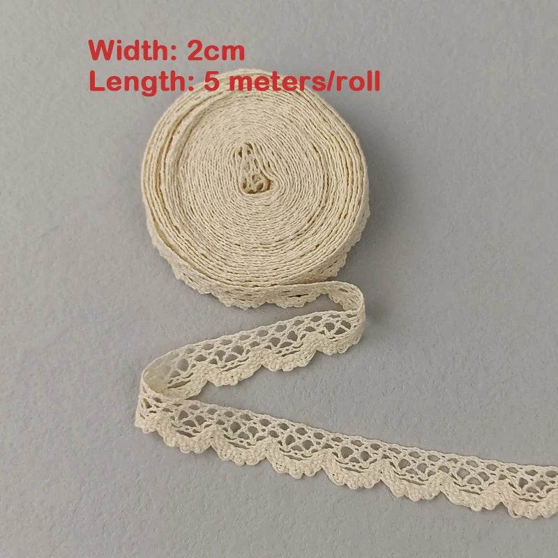 5M Cotton Lace Trim Sewing Crochet Lace Ribbon Beige Trim Lace Ribbon DIY Wedding Party Christmas Gift Decor Sewing Craft Supply - P12 Hub Europe