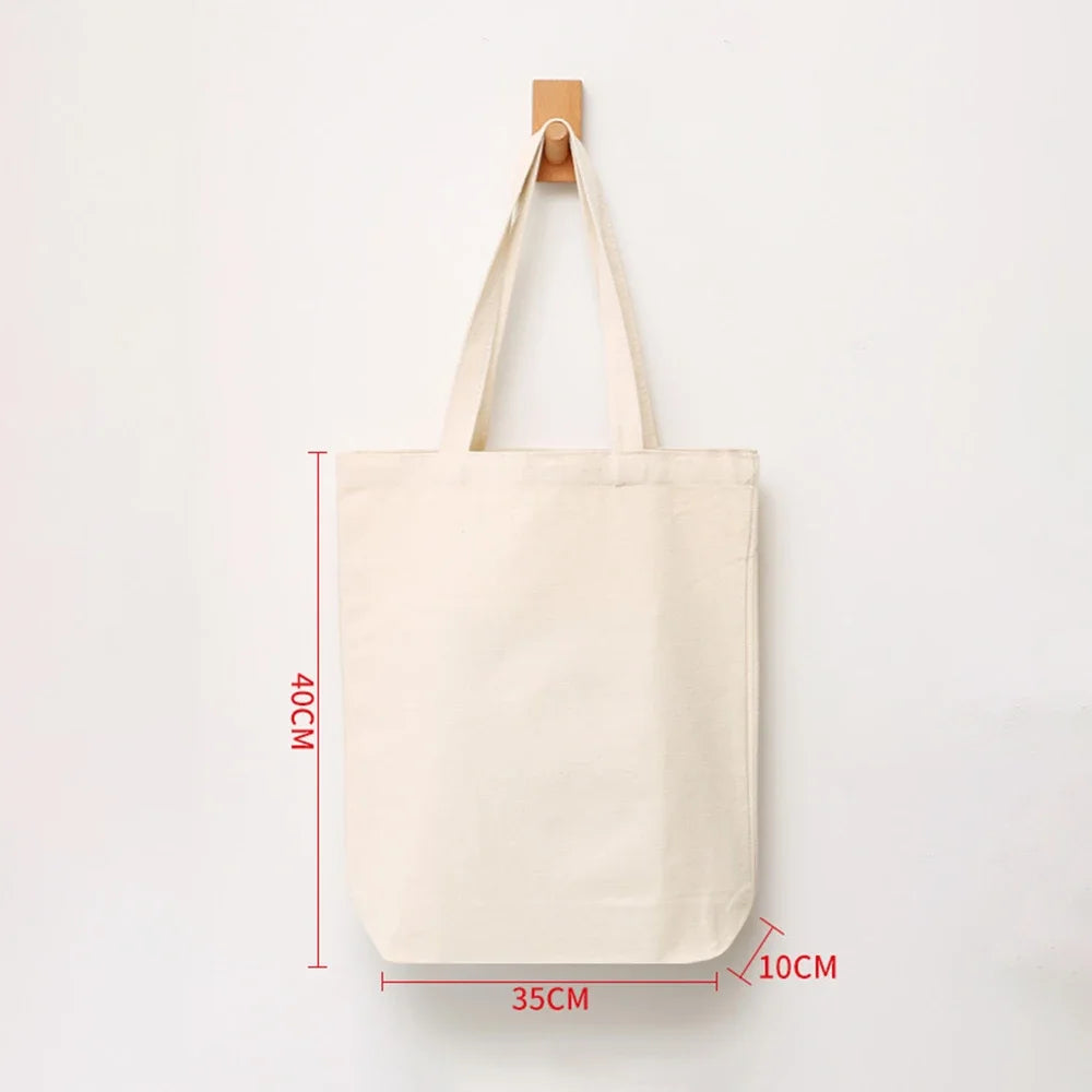 Large Capacity Canvas Shopping Bags Folding Eco-Friendly Cotton Tote Bags Reusable DIY Shoulder Bag Grocery Handbag Beige White