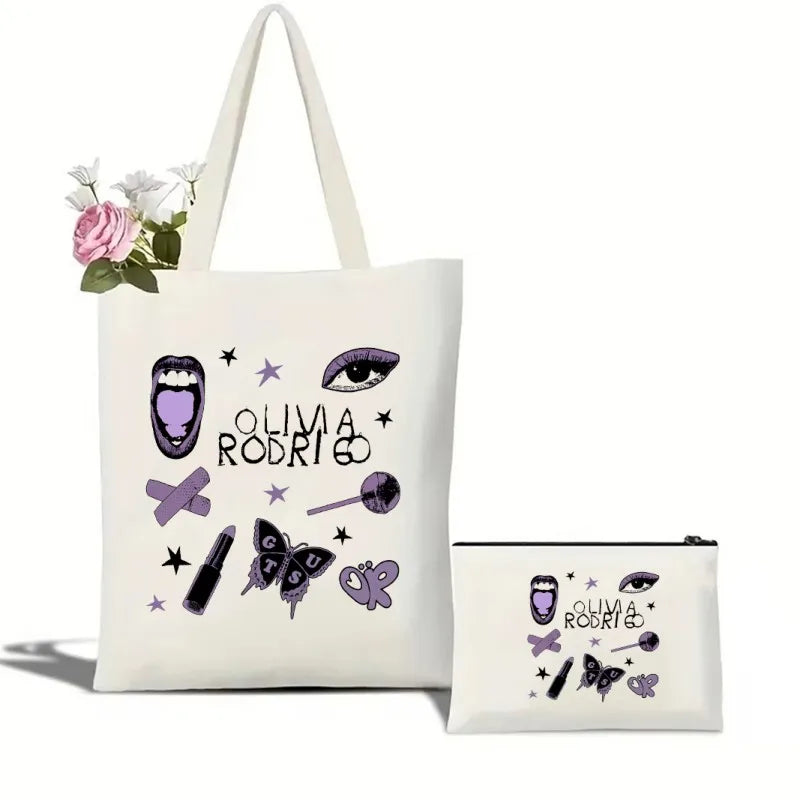 Vintage Olivia Rodrigo Guts Tour Canvas Tote Bag Cosmetic Bag Large Capacity Shopping Bags Shoulder Handbag Eco Girl Handbags