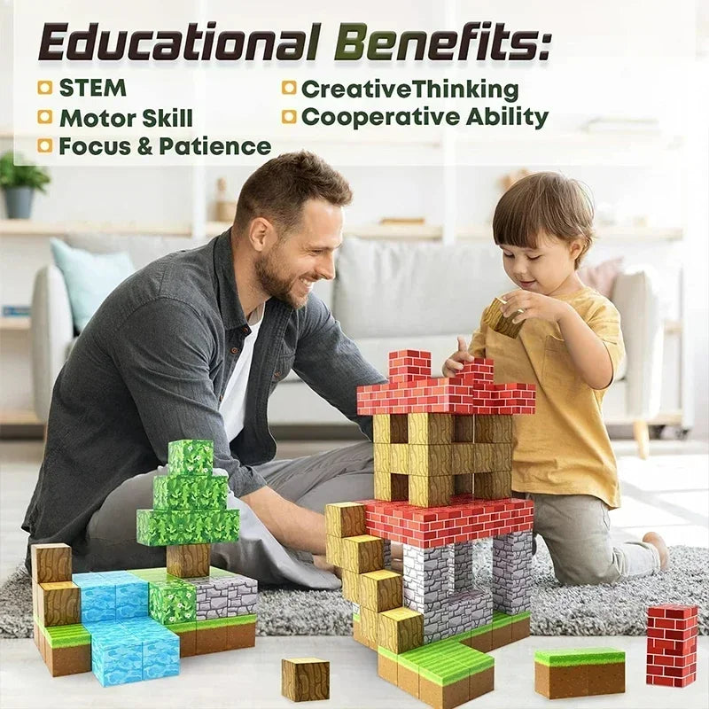 Magnetic Building Blocks Toys Build Mine World Magnet Cube Set for Kids 3+ DIY Models Children STEM Sensory Toys Holiday Gift