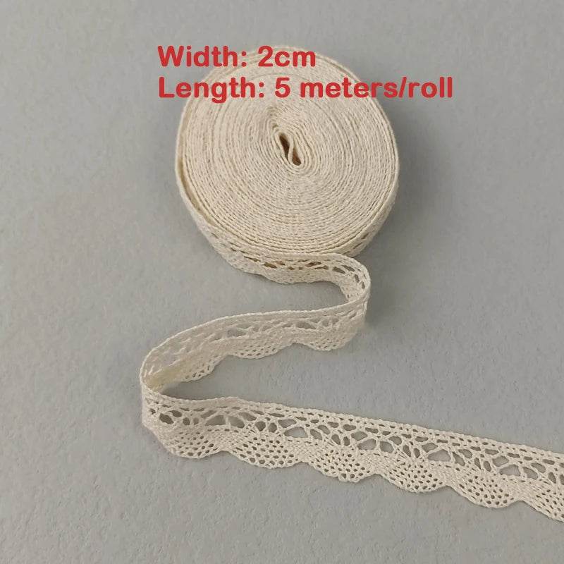 5M Cotton Lace Trim Sewing Crochet Lace Ribbon Beige Trim Lace Ribbon DIY Wedding Party Christmas Gift Decor Sewing Craft Supply - P12 Hub Europe