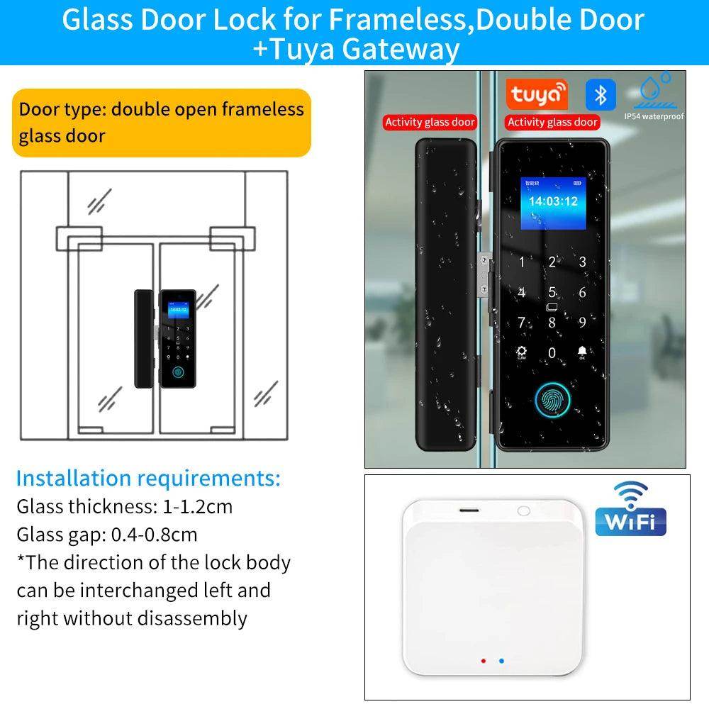 Glass Door Lock Bluetooth IP54, Fingerprint, Card, Code, App - P12 Hub Europe